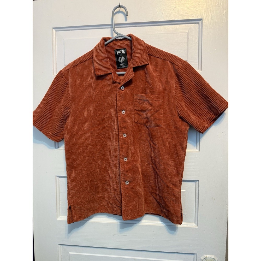Super Massive Corduroy Shirt Mens Small Rust Orange Short Sleeve Camp Collar Y2K